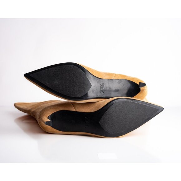 Zara Womens Knee High Boots Wide Shaft Split Leather Dark Tan US 11 EU 42 NWT - Picture 9 of 10